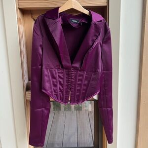 milk + honey Purple Silk Corset Long Sleeve Top